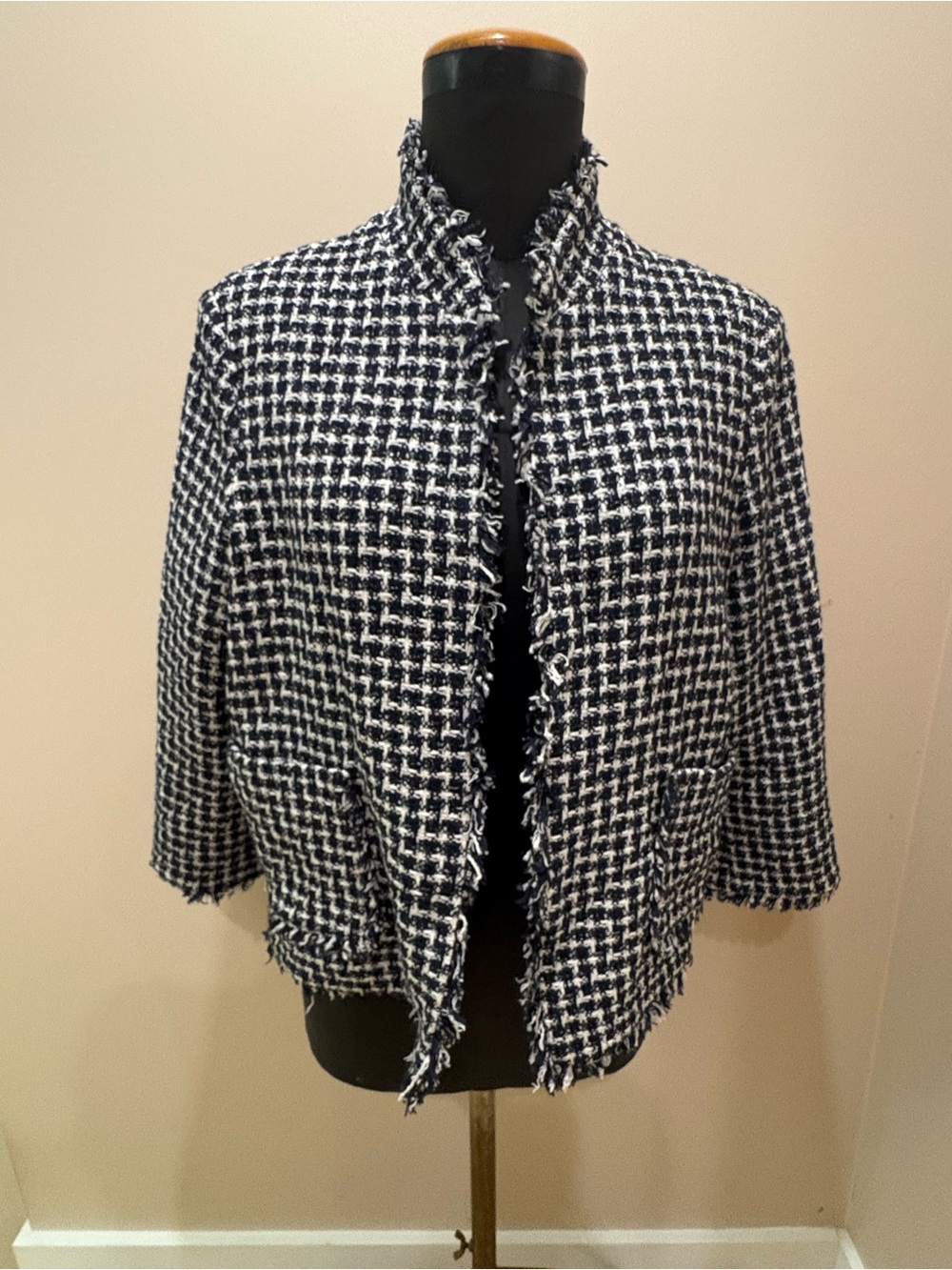 Women's Navy and White Tweed Open Jacket & pants set